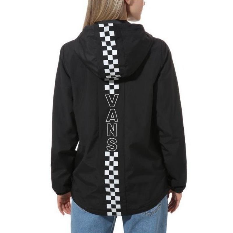 Vans On Point Anorak Windproof Plaid Hooded Jacket Women Jackets Black VN0A47U4BLK