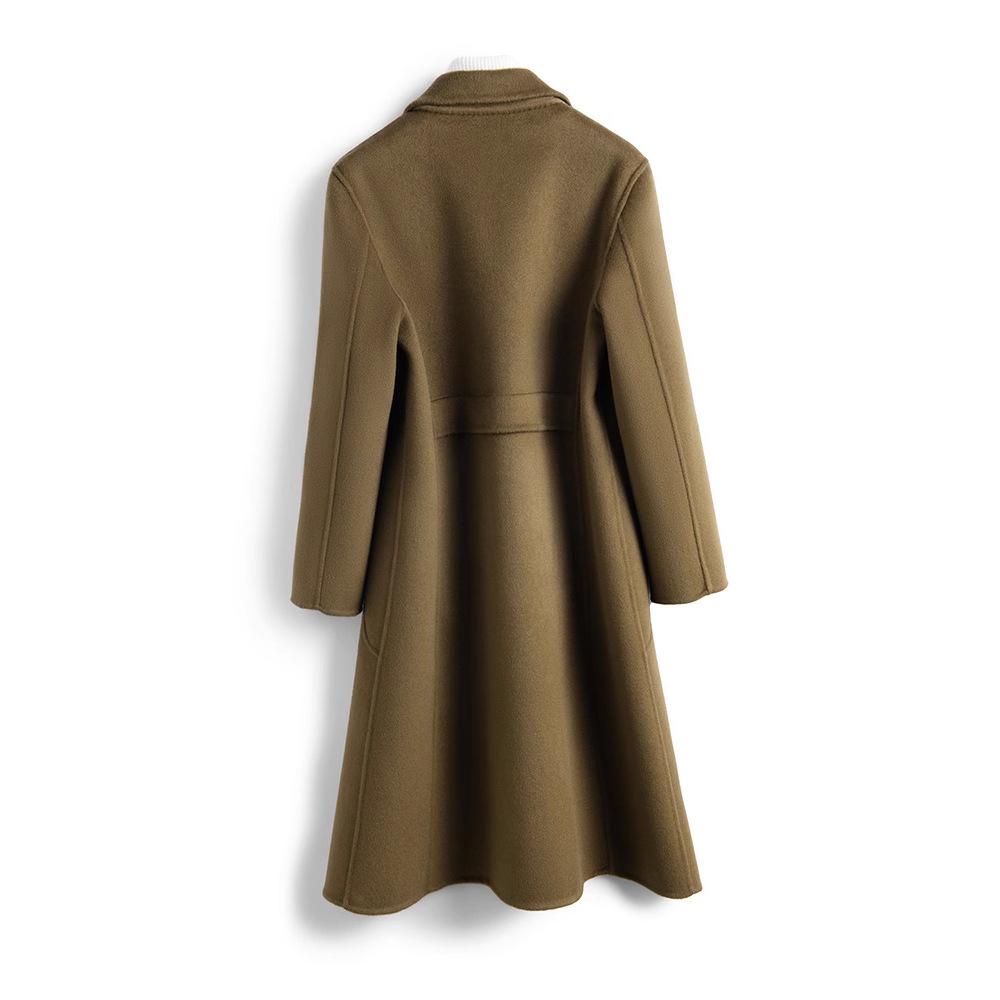 Women's Long Slimming Double-Faced Wool Coat with Suit Collar - 100% Wool Autumn/Winter Fashion Overcoat