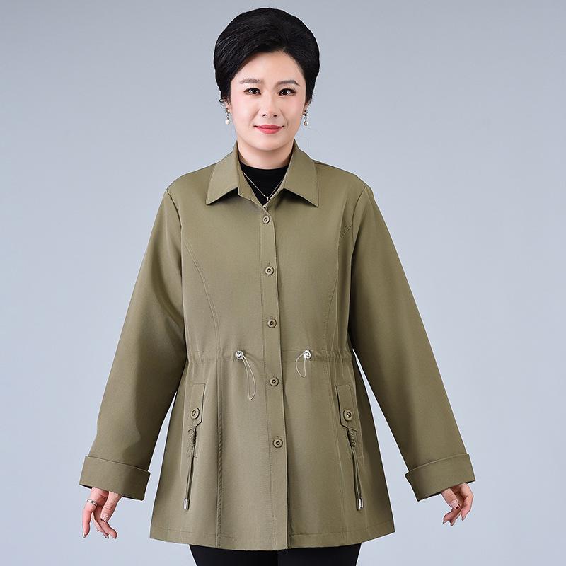 

Женское осеннее пальто-ветровка 2025 года для женщин среднего возраста (50+) Матери - Куртка средней длины однотонная 7XL