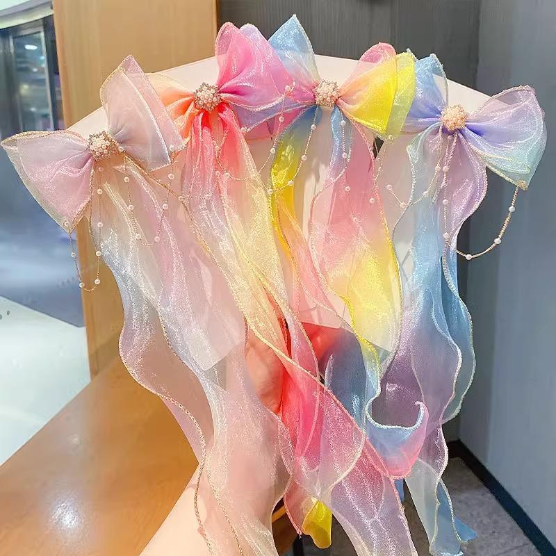 Super Fairy Bow Headwear  Hair Band Girls' Hair Tie  Hair Ribbon  Pearl Tassel  Braid  Hair Clip  Girls' Hair Accessory  Children's Hair Clip
