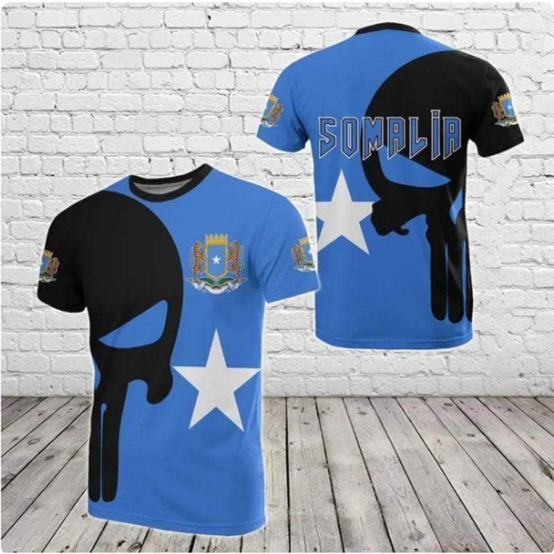 Kinder-T-Shirts für den Sommer, Rundhalsausschnitt, 3D-Muster mit somalischem Flaggenemblem, bedruckt, modisch, lässig, kurzärmelig, für Kinder und Jungen
