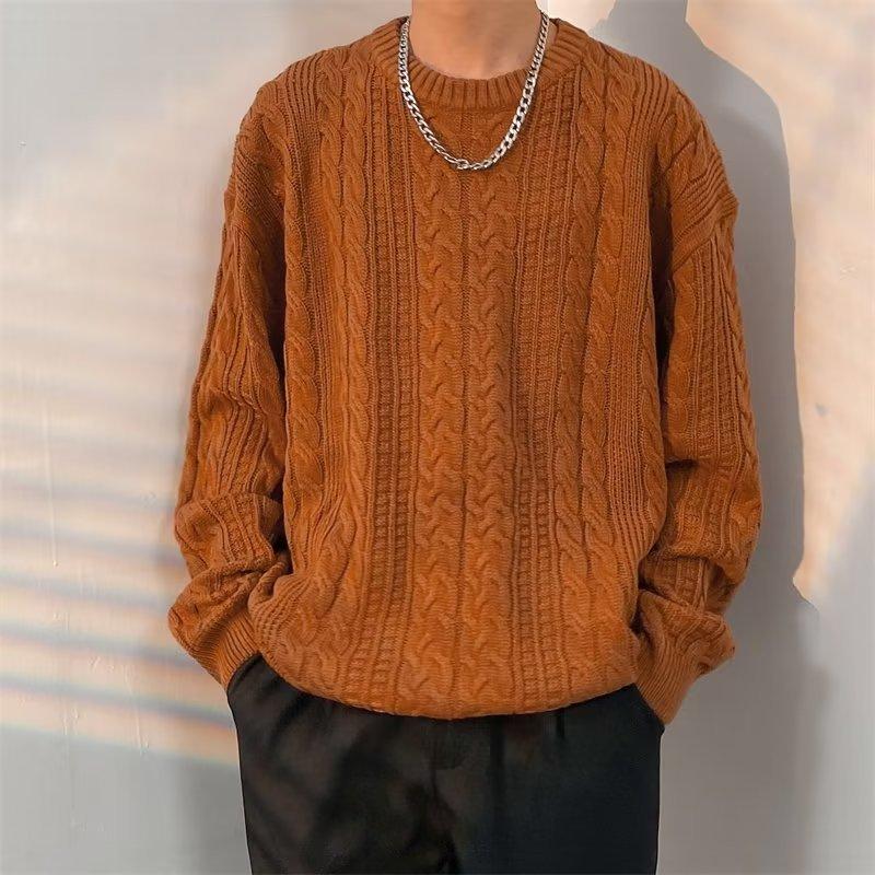 Herren Winter Mehrfarbig Warm Retro Rundhals Verdickter Pullover Strickpullover Großer Freizeitpullover