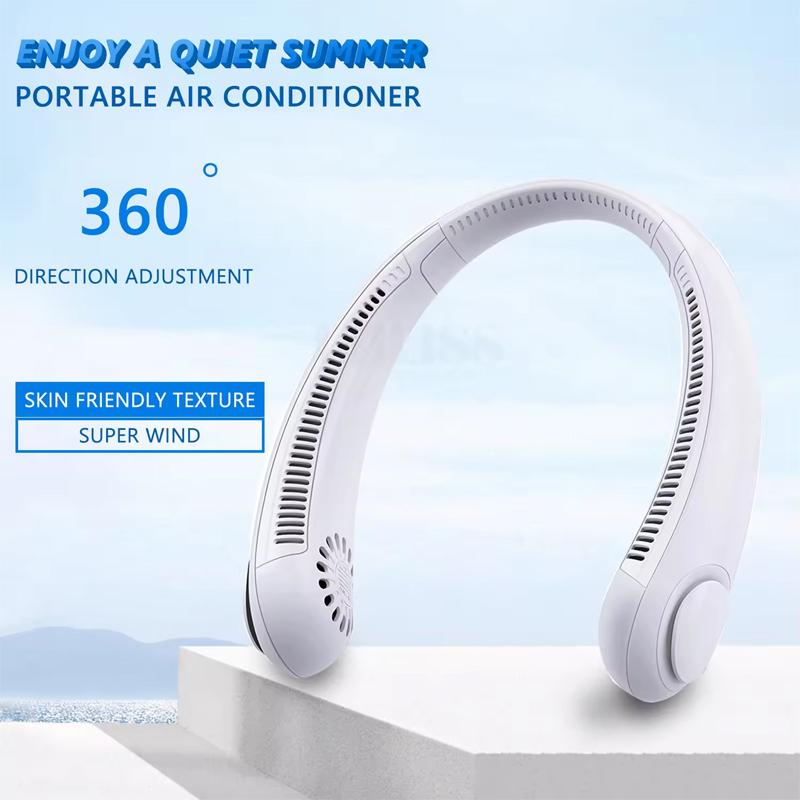 Portable Mini Usb Rechargeable Fan 3 Speed Bladeless Neck Hanging Long Time Working ultra Quiet Cooling Sports Fan