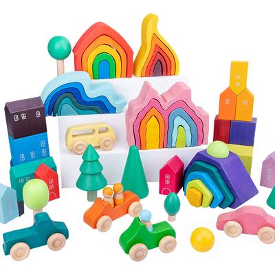 Dětské dřevěné stavebnice Montessori Raná výchova Vzdělávací hračky Strom Plamen Dům Kámen Duha Stavebnice Dřevěné hračky