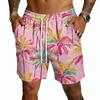 Men's Casual Hawaiian Print Drawstring Shorts Lightweight Quick Dry Mid-Length Beachwear Summer Five-Point Pants with Pockets