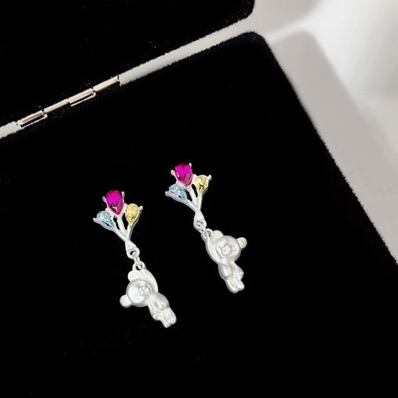 Pinkdudu Fashion Multicolor Rhinestone Balloon Bear Drop Earrings Creative Sweet Cute Animal Earring for Women Jewelry PD1462