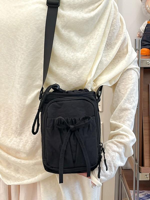 Nylon Mini Vertical Phone Bag With Bow Knot For Daily Casual Wear