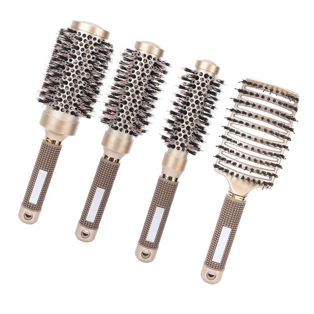 4pcs Professional Hair Brush Set Arc Form Hair Brush Round Brush for Blow Drying Curling Golden