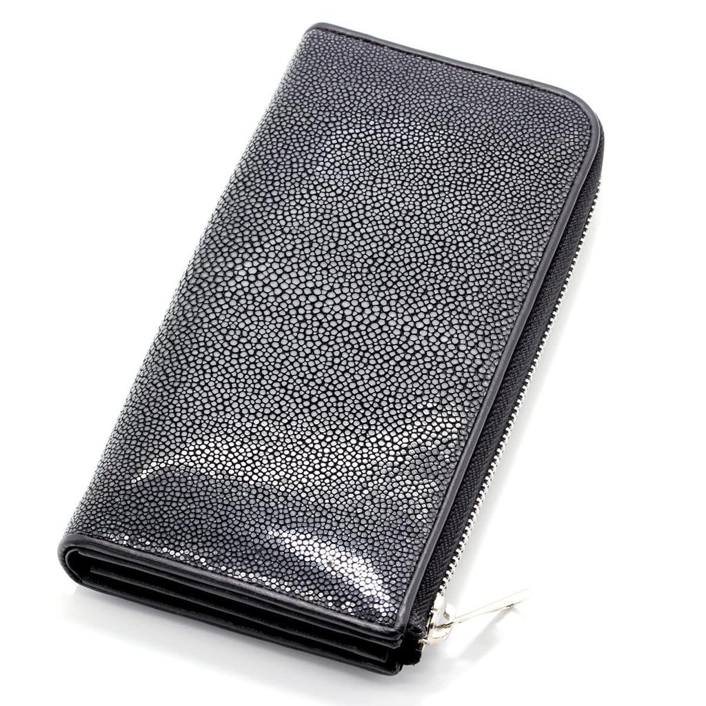 [Revetta] Stingray Leather Long Wallet, YKK Zipper, Black Interior, Galusha Leather, Stingray, Black, Men's & Women's, Genuine Leather [192stw-1]