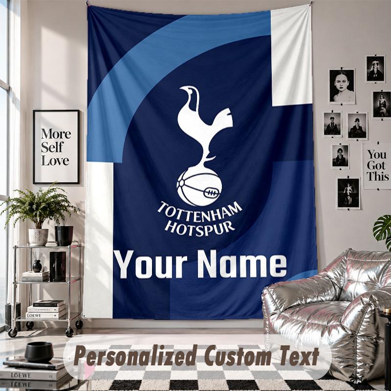 Wall Hanging Tapestry With Custom Name & Text, Tottenham Hotspur FC Decorative Tapestry For Bedroom