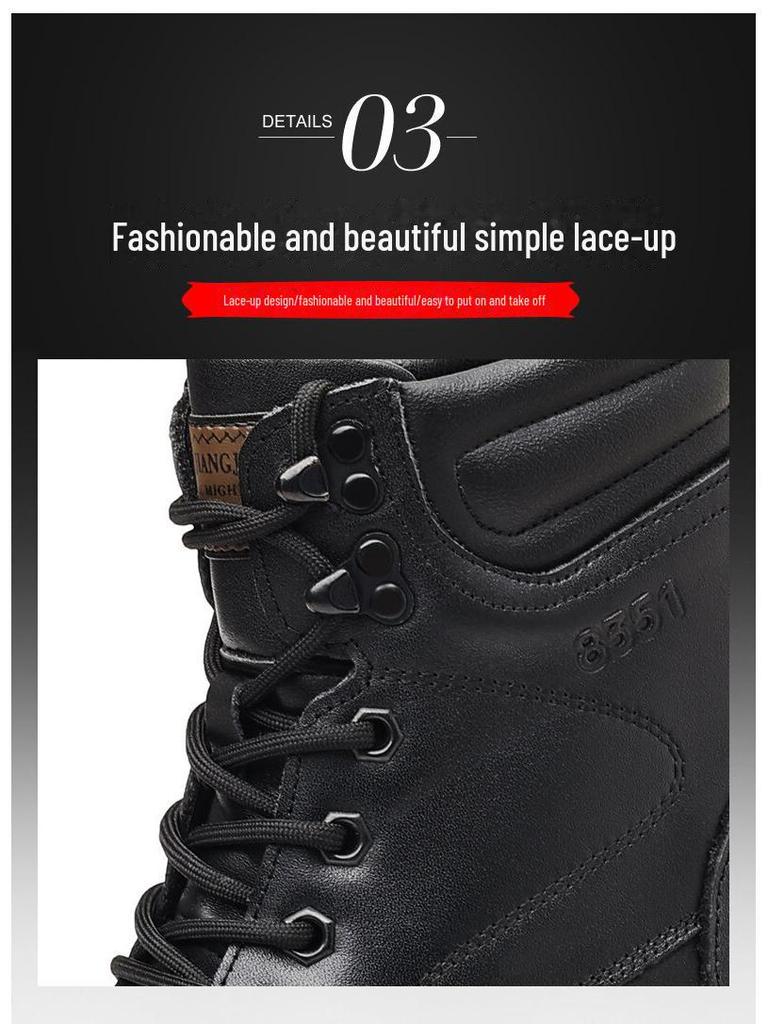 Men's Winter Cowhide Wool-Lined High Top Leather Snow Boots