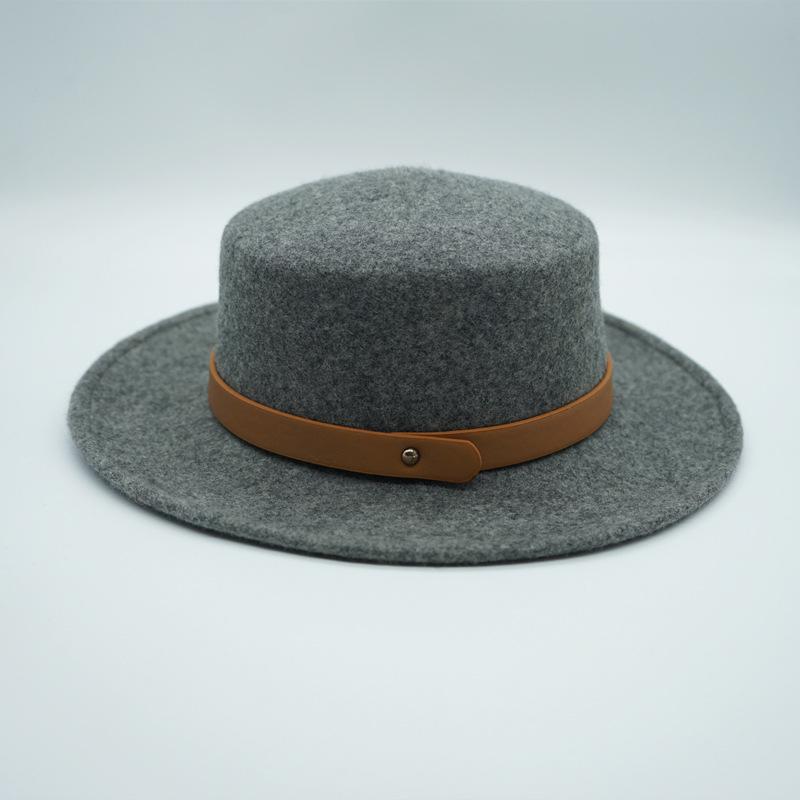 French retro oat wool woolen flat top top hat women's autumn and winter versatile British wide brim Panama camel felt hat