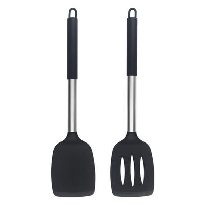 Pack of 2 Silicone Solid Turner, Non Stick Slotted Kitchen Spatulas, High Heat Resistant Cooking Utensils, Ideal Cookware for Fish, Eggs, Pancakes