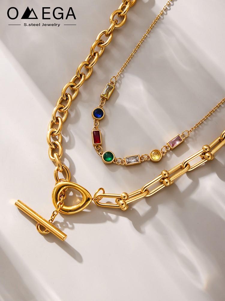 Stainless Steel Chunky Chain Necklaces For Women 18k Gold Plated Hip-hop Rock Style Two Types Chains Women's Statement Necklace