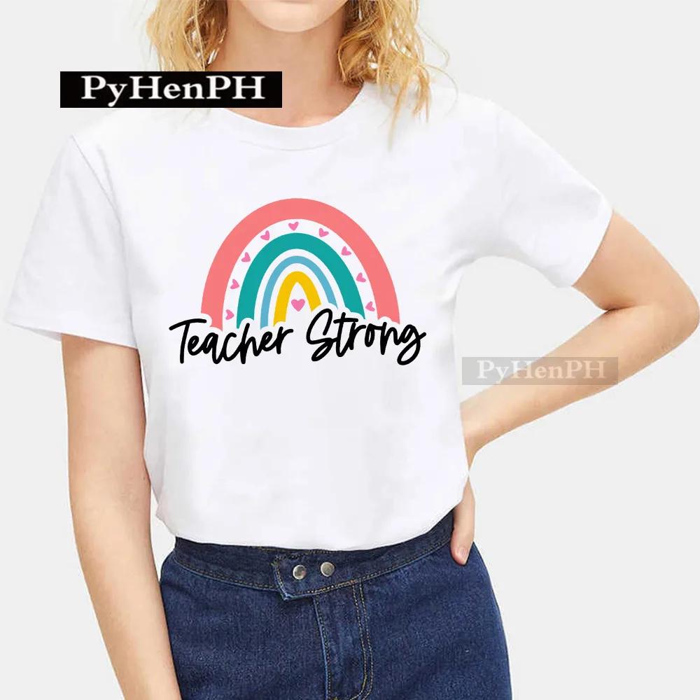 Trendy Rainbow Teacher Design Sense Short Sleeve Tshirt Unisexs Womens Large Size Crewneck for Boys Girls Children