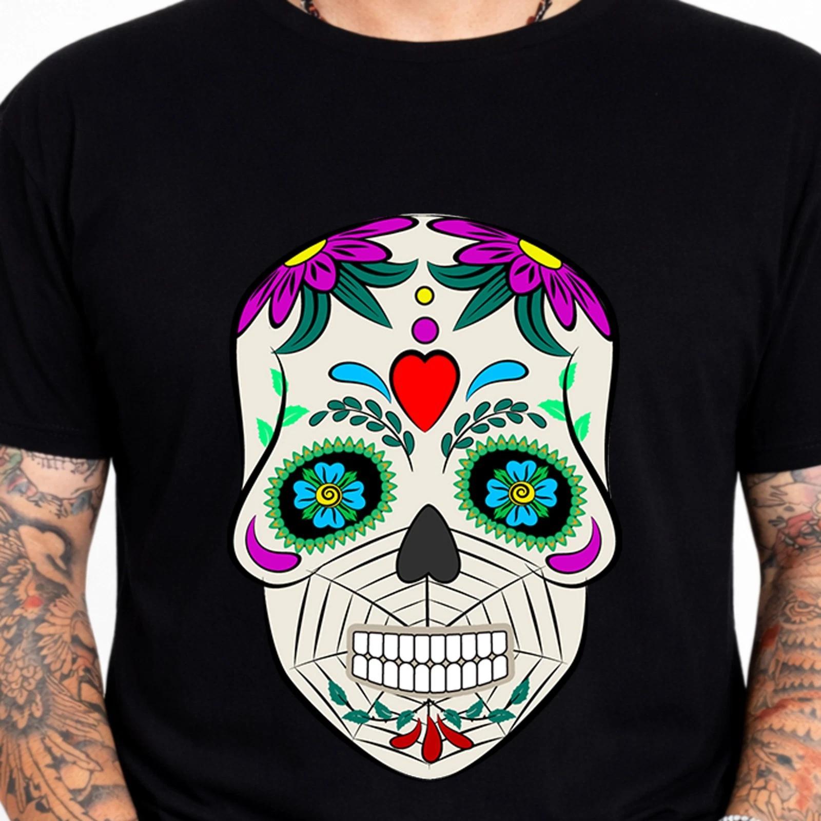 Sugar Skull T Shirt Day of the Dead Floral Flower Colourful Gothic Skull Tee. XXXL