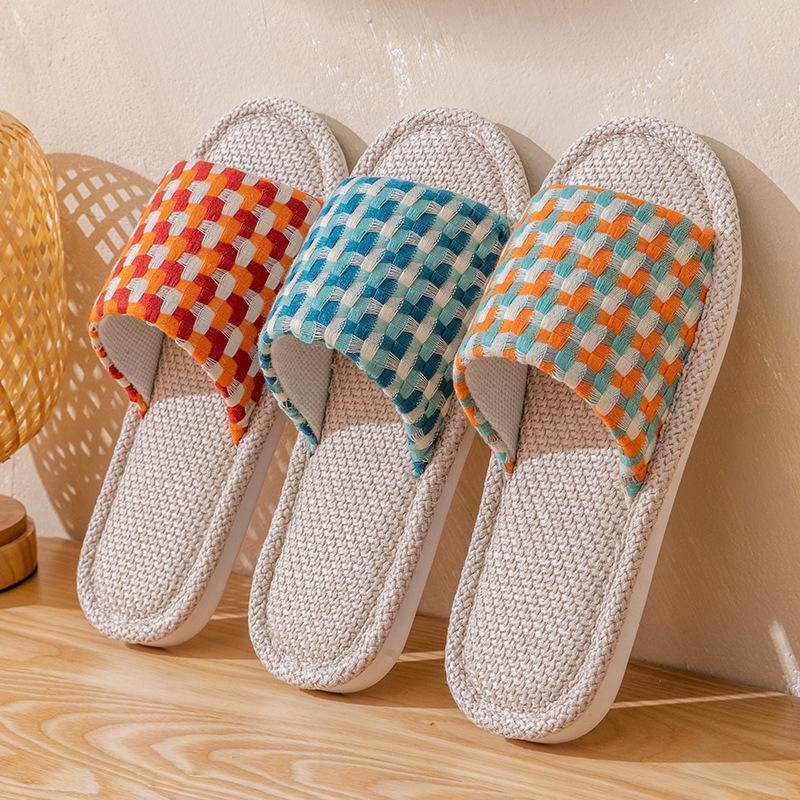 Linen Slippers Household Thick Bottom Straw Men and Women Cool Slippers Home Indoor Non-smelly Feet Non-slip Summer