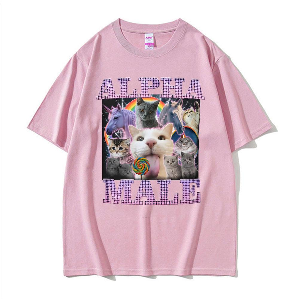 Alpha Männchen Lustige Katze Einhorn Regenbogen T-Shirt Unisex Damen Mode Kawaii Niedlich Kurzarm T-Shirt Baumwolle Locker Übergröße T-Shirt