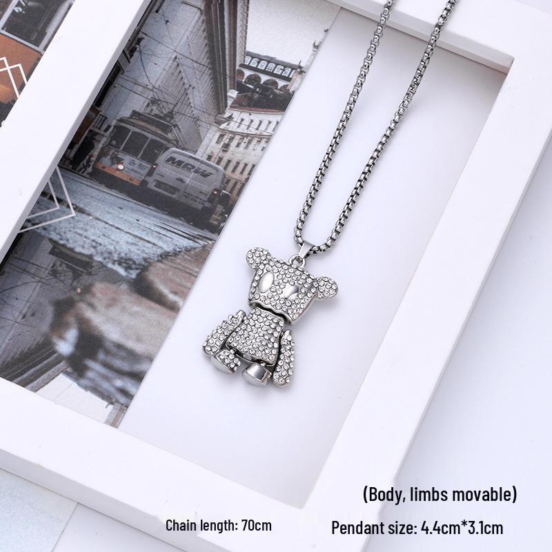 

Европейское и американское трендовое ожерелье с подвеской в виде медведя, полностью инкрустированного бриллиантами - Высококлассный нишевый хип-хоп стиль Сюэ Чжицяня