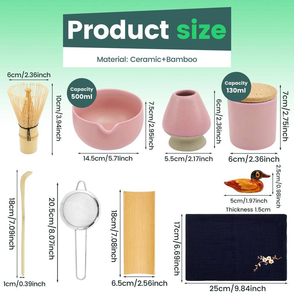 5/7/9Pcs Matcha Whisk Set Elegant Matcha Tea Set Ceramic Bowl Teaspoon Whisk Holder Powder Box Spoon Holder Tea Cloth Tea Sieve