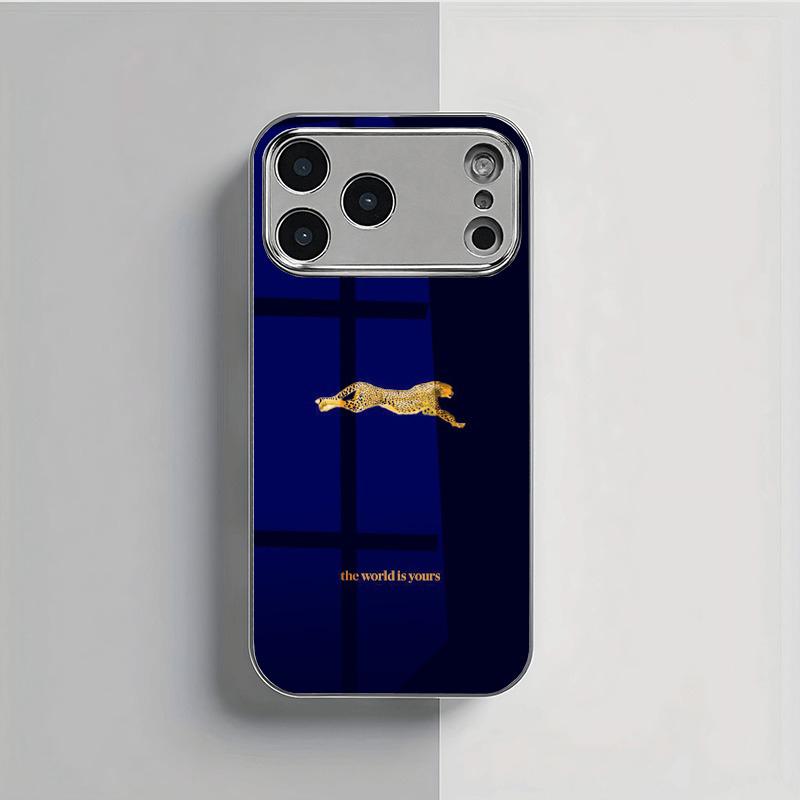 Cool Leopard Pattern Electroplated Silver Phone Case For Samsung Galaxy S25 S24 S23 Ultra Plus FE Tempered Glass Cover