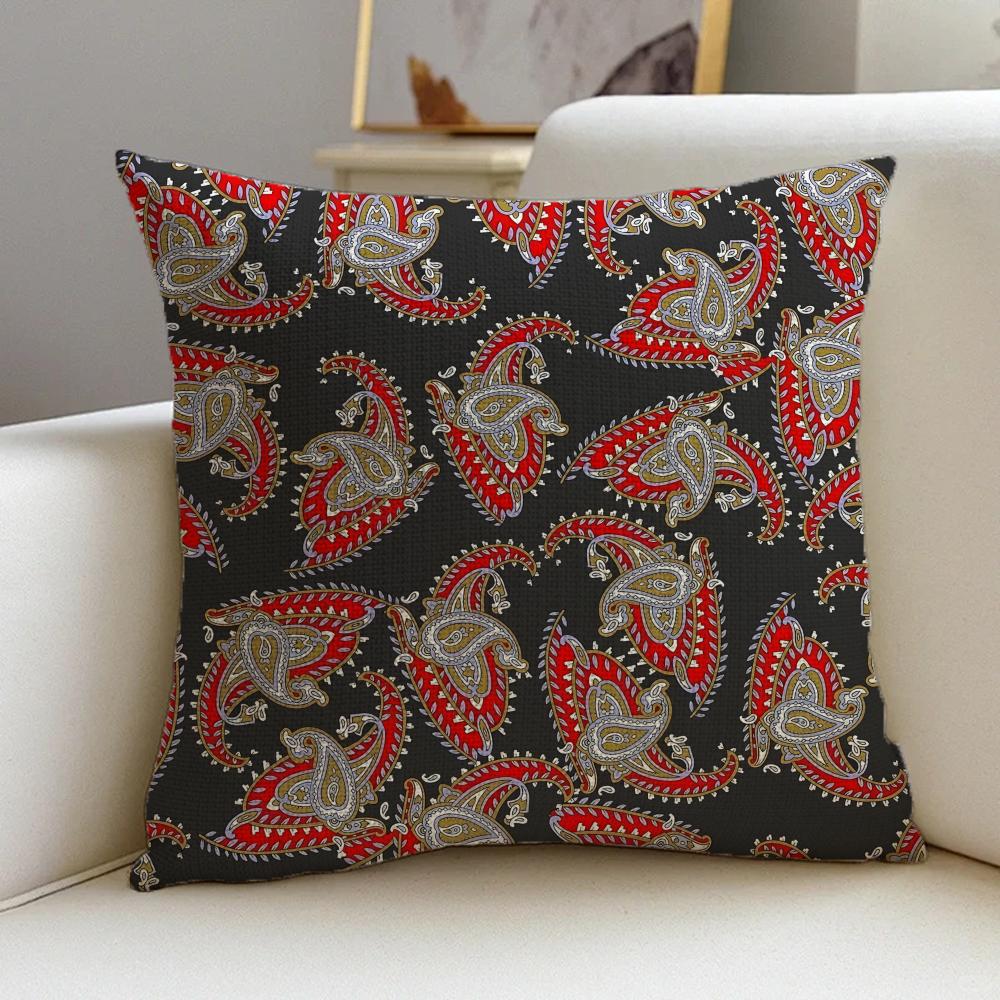 1P-Paisley Pattern Cushion Cover Natural Linen Pillowcase Set, All-In-One Decor For Sofa, Bedroom & Chair