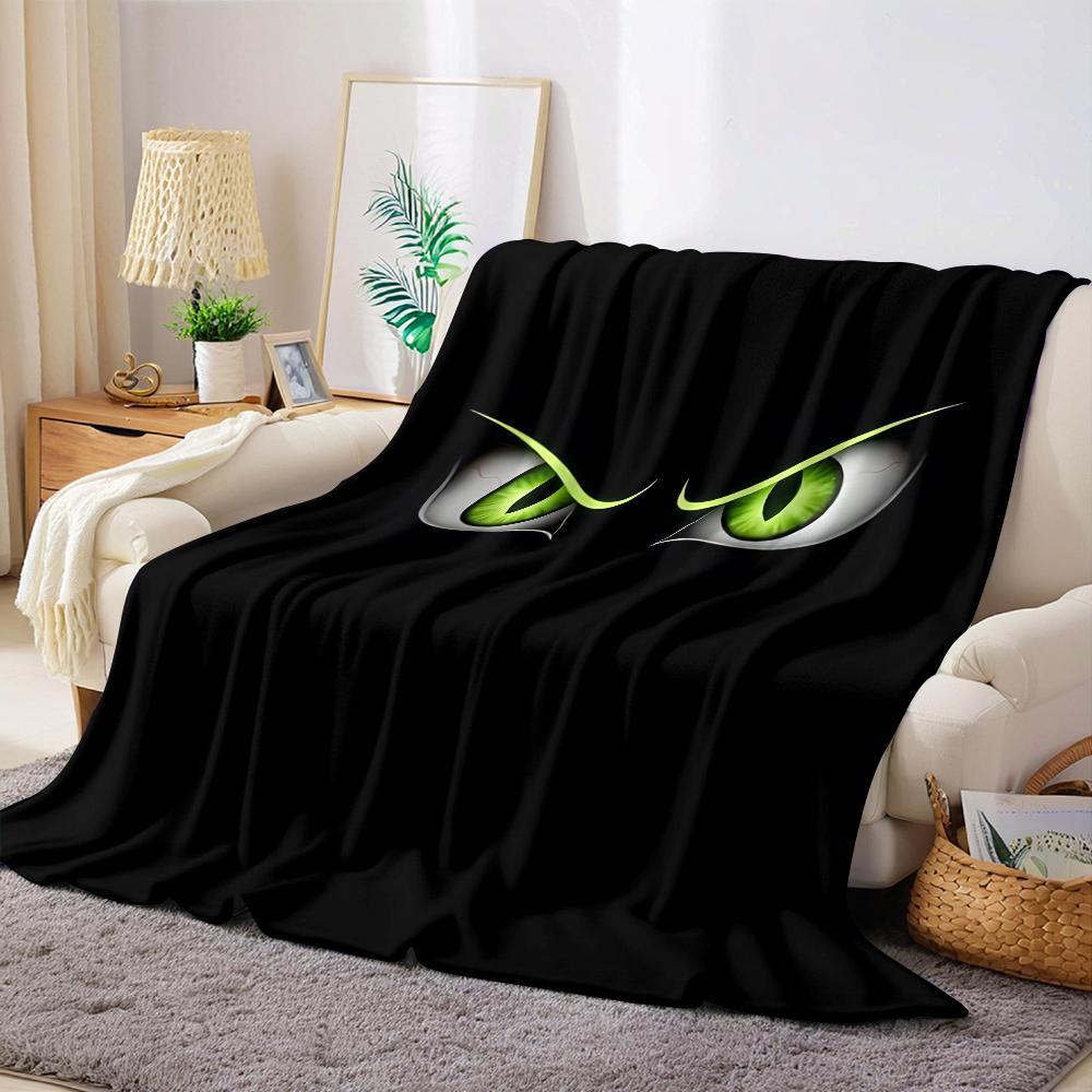 Neon Cat Eyes Flannel Blanket Warm Soft Halloween Christmas Couch Warm Cozy Decorative Decor Gift for All Season 75X95CM