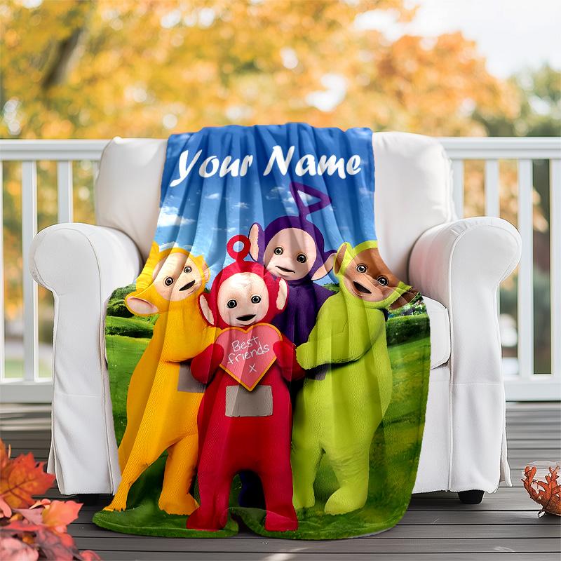 Customizable Teletubbies Throw Blanket – Personalized Name, All-Season Cozy Snug Blanket, Machine Washable, Personalized Blanket