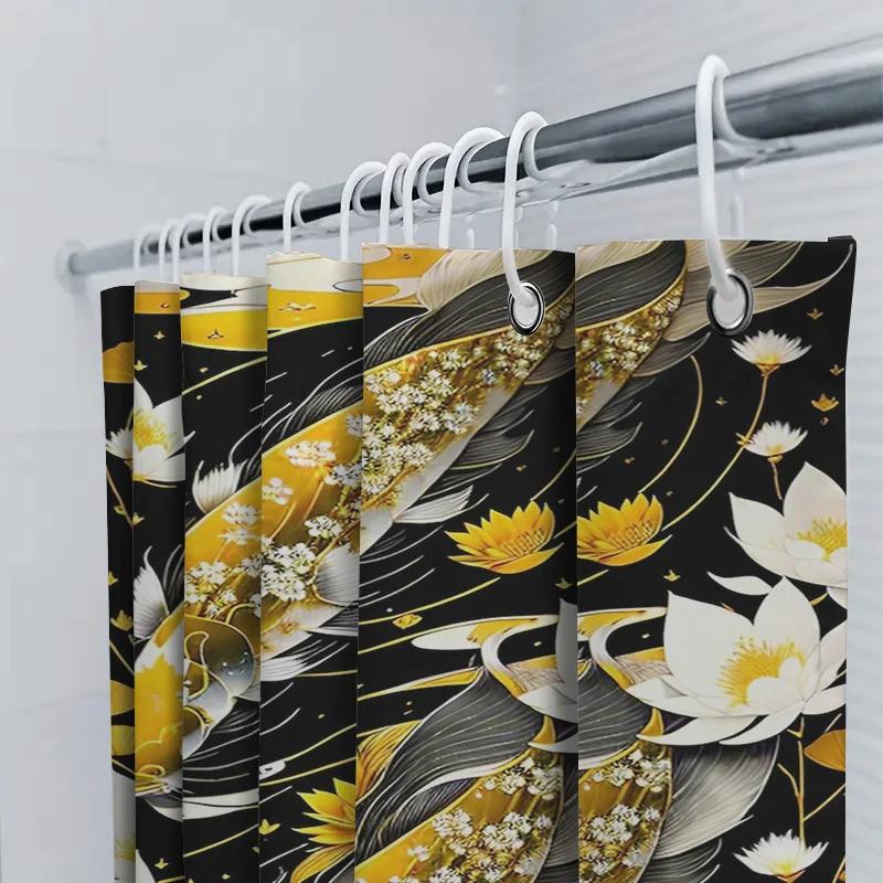 Golden Fish Bath Mat Shower Curtain With Lotus Flower Printing Waterproof For Home Decor Bathroom Accessories