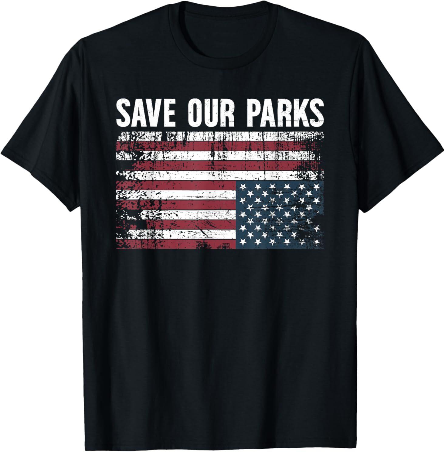 Save our parks protect national parks upside down USA flag T-Shirt L