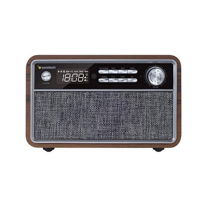 SUNSTECH RPBT500 Radio FM compacte en Bois avec présélections, Mode Horloge, Double Alarme, Haut-Parleur Bluetooth (v4.2) de Basses