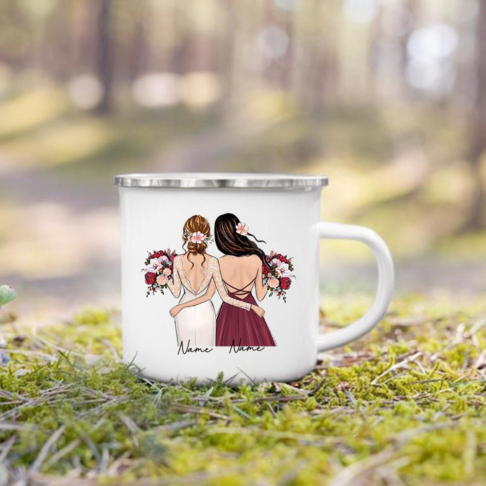 Personalized Enamel Mug Custom Name Tea Coffee Wine Mugs Bride Bridesmaid Cup Engagement Wedding Party Gifts for Maid of Honor