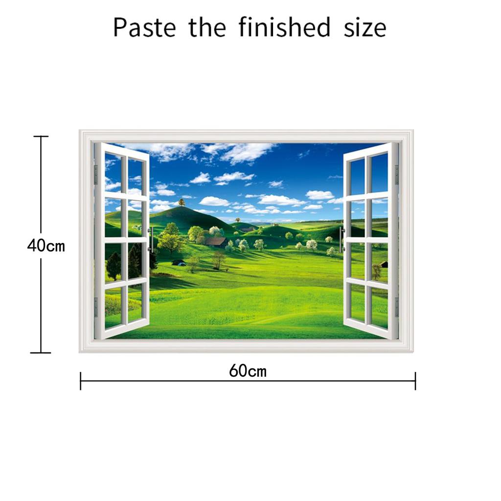 3D Window Frame Spring Landscape Wallpaper Stylish Nordic Blue White Natural Fake Window Window Waterproof Wall Decor for Living Protects Sticker,