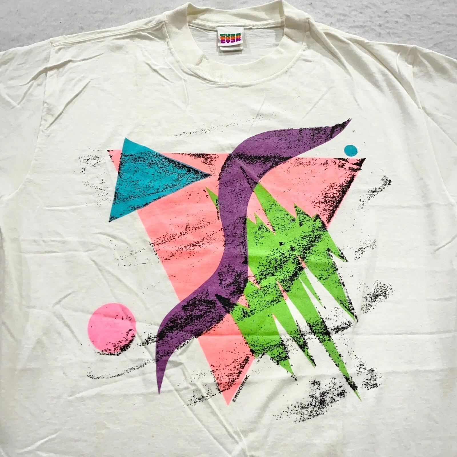 vintage 90s CYRK NEON ART T-Shirt MEDIUM surf beach skate soft L