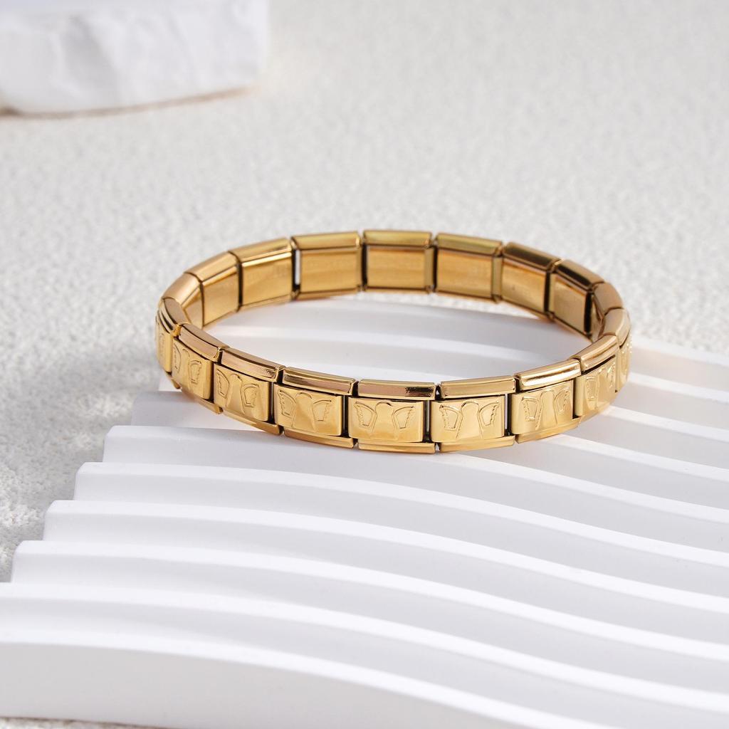 Italian Stainless Steel Love Heart & Star Modular Bracelet - Detachable Elastic Watch Band, European & American Fashion.