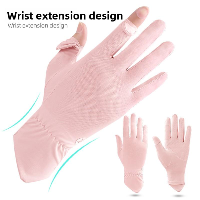 Ice Silk Gloves Women Summer UV Protection Breathable Non Slip Thin Long Thumb Flip Gloves for Driving