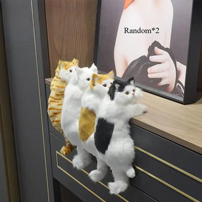 Handmade Resin Cat Figurine - Realistic Fluffy Statue with Blue Eyes Pink Nose, Home Decor for Kitchen Living Room Wedding Gift