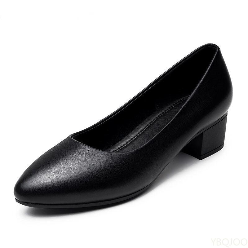 

Low heel flight attendant work Shoes Black leather shoes Ladies Comfort soft soled high heels Fashion casual Women s pumps Mujer 37 чорний