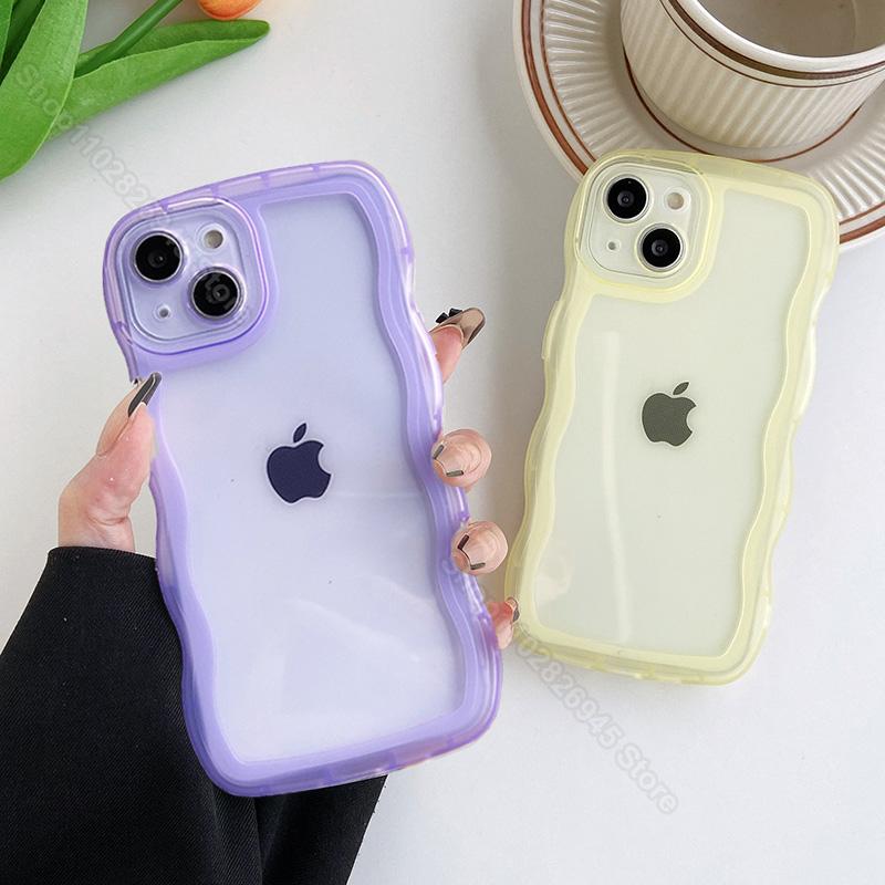 Custodia per Telefono Traslucida con Bordo Ondulato per iPhone 16 15 14 Pro Max 13 12 11 Cover Posteriore Morbida in TPU