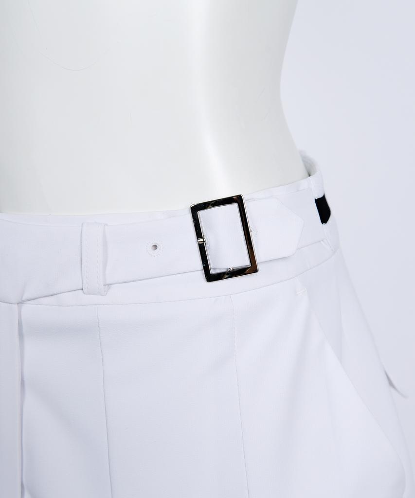 CREVE9 Obi-Buckle Pleated Half Pants Wh