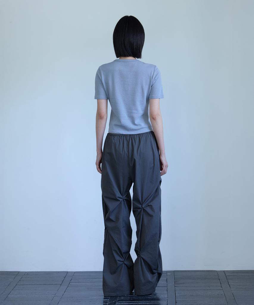 Piiipi Buttonhole U-Neck Short Sleeve T-Shirt_Blue Gray