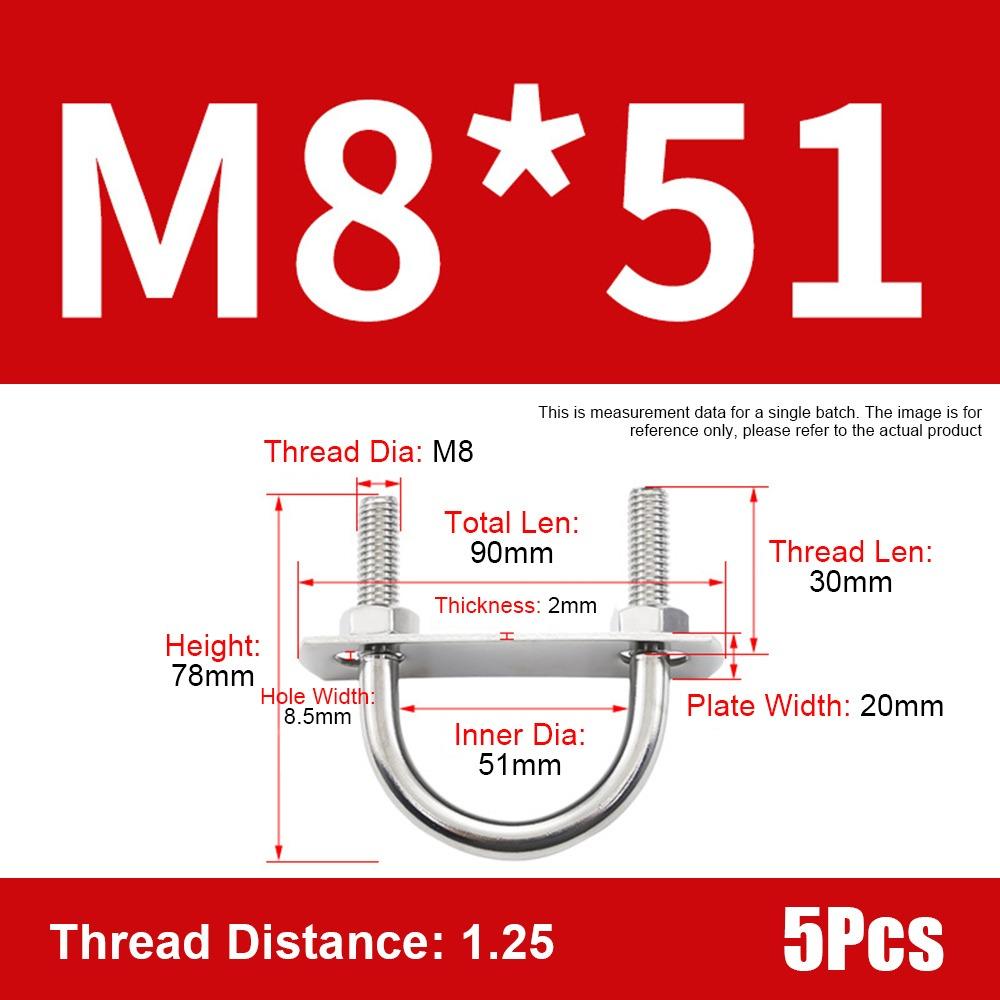 1Set With Baffle M8 Round Tube Clamp 304 Stainless Steel Round Bolt  for Round Tube