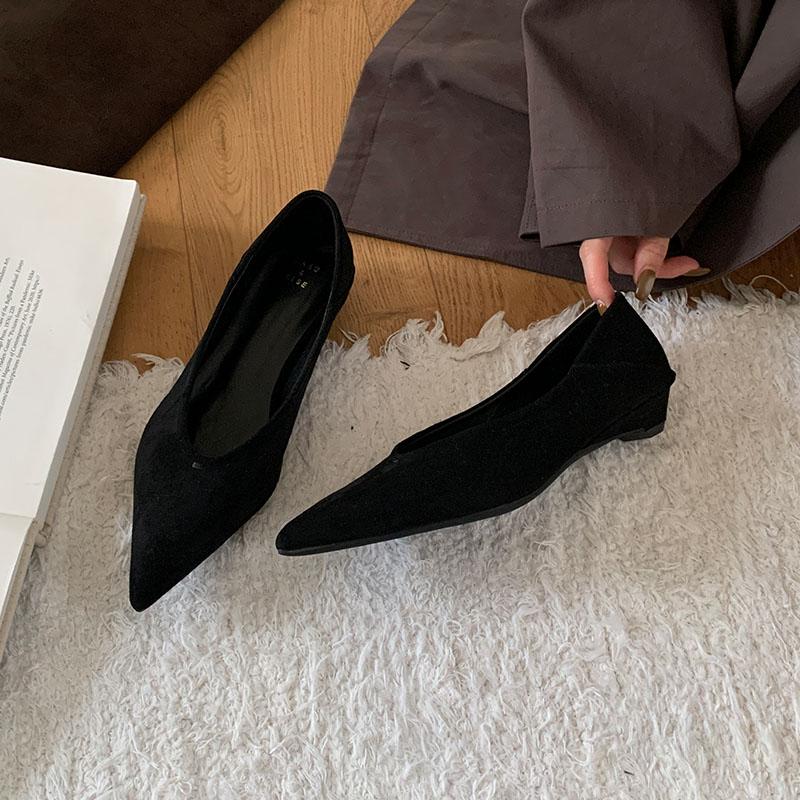 Mode Damen Niedriger Absatz Schuhe Flache Damen Pumps Schuhe Spitze Zehenpartie Mode Flock Elegant Damen Schuhe mit Absatz Pantoletten