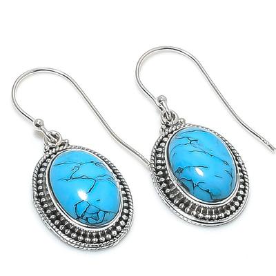 Natural Turquoise Gemstone Handmade 925 Solid Sterling Silver Earring 1.25" S5e63