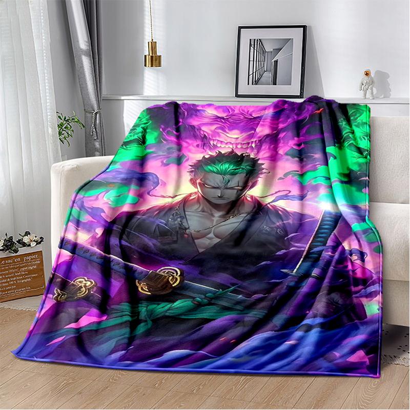 3D One P-Piece Cartoon Anime Flannel Blanket Soft Warm Throw Blanket for Bedroom Living Room Bed Camping Picnic Office Kids Gift