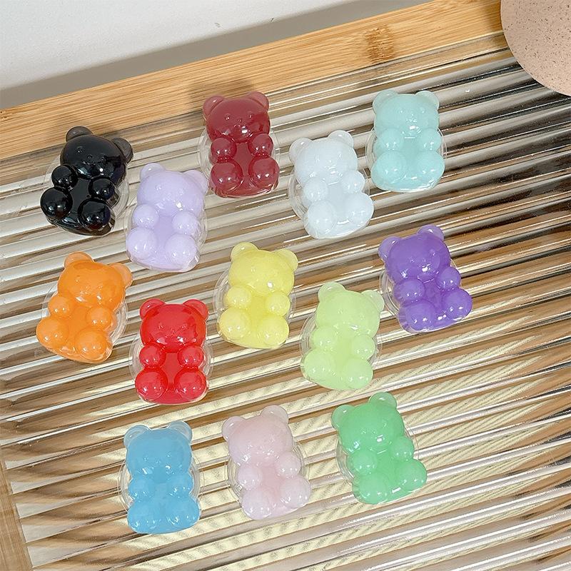 Jelly Solid Color Hard Bear Mobile Phone Airbag Bracket Pasted Retractable Desktop Watching Drama Support Decorative Ring Woman
