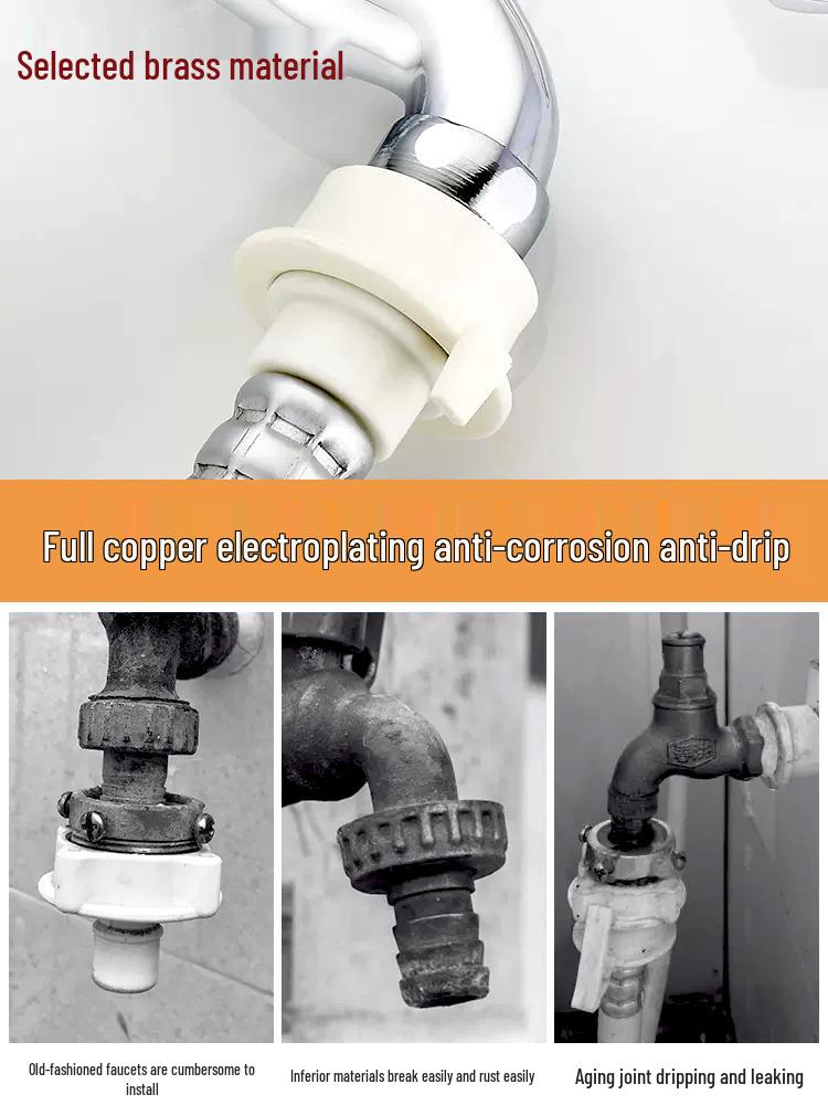 All-Copper Universal Washing Machine Faucet Adapter with Inlet Hose and 46-Point Stop Valve