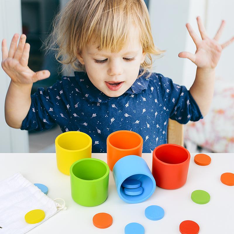 Non-Toxic Montessori Color Sorting Toys For Toddlers 2-4 Years Wooden Matching Game Color Classification Cup Preschool Educational Gift