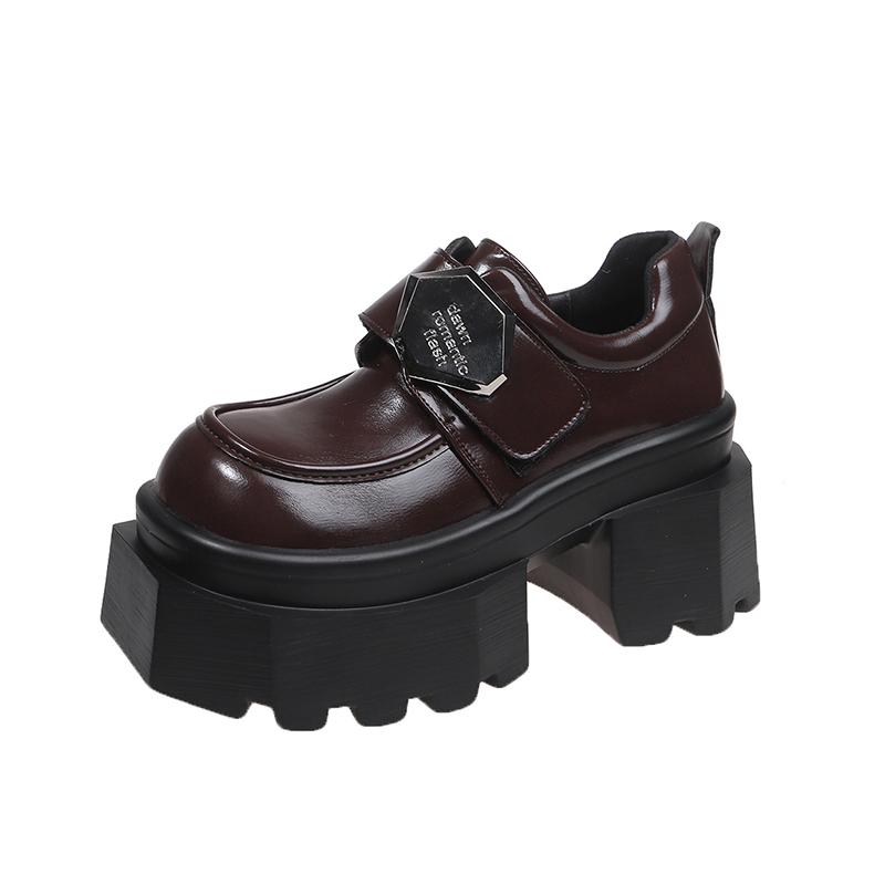 Fashion 2025 Women's High Platform Leather Shoes New Spring 9CM Heels Chunky Sneakers Female Lace-up Metal Loafers Walking Shoes Woman