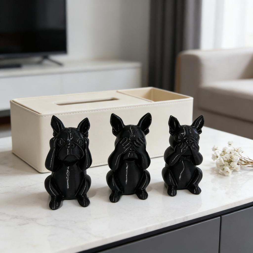 French Bulldog Statue Ornament, Listen, Look, Speak Wisdom Puppy Statue, Perfect Gift for Smart and Satirical Dog Lovers